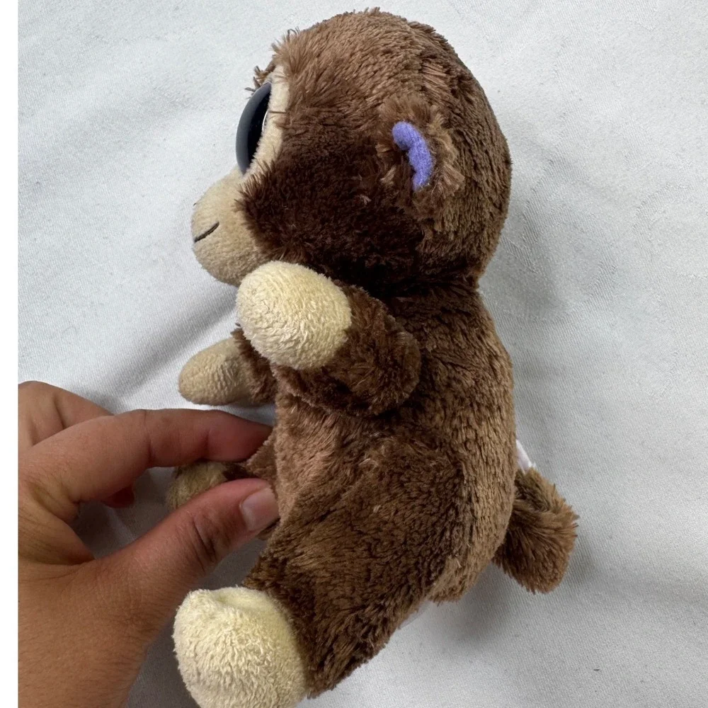 Ty Beanie Boos‎ Coconut Monkey Brown Plush Stuffed Animal Glitter Purple Eyes 6